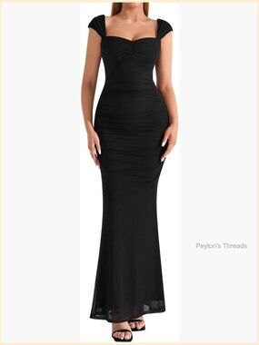 Cap Sleeve Long Formal Dress Elegant Lace Up Bodycon Ruched Maxi Cocktail